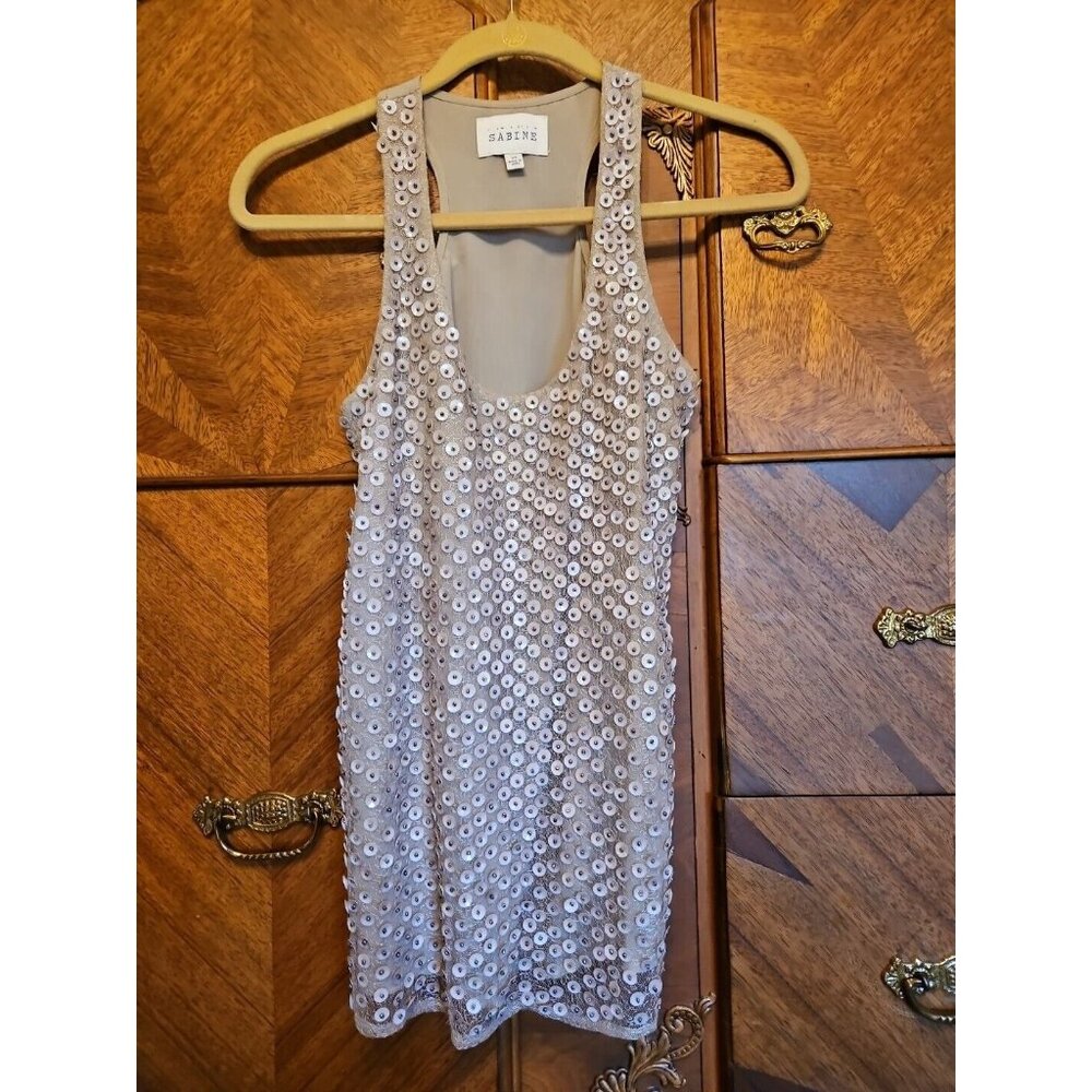 SABINE Cream/Taupe Sleeveless Tank Sequined Beaded Extra Small Top
